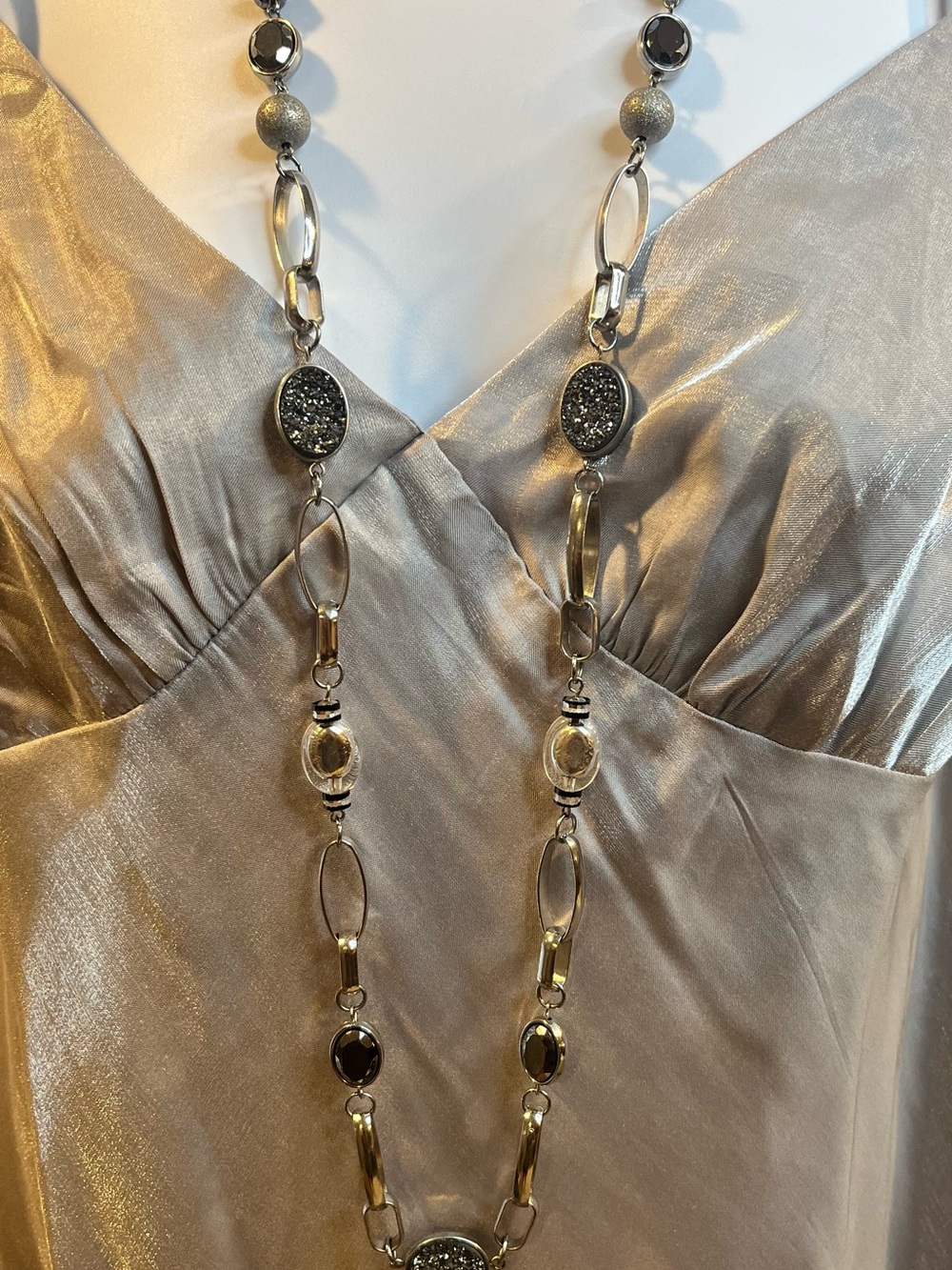 NY Collection Long Silver-Link Statement Necklace